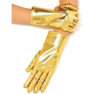 Women's Gold Shiny Metallic Fabric Short Gloves Party Wedding Costume Cosplay